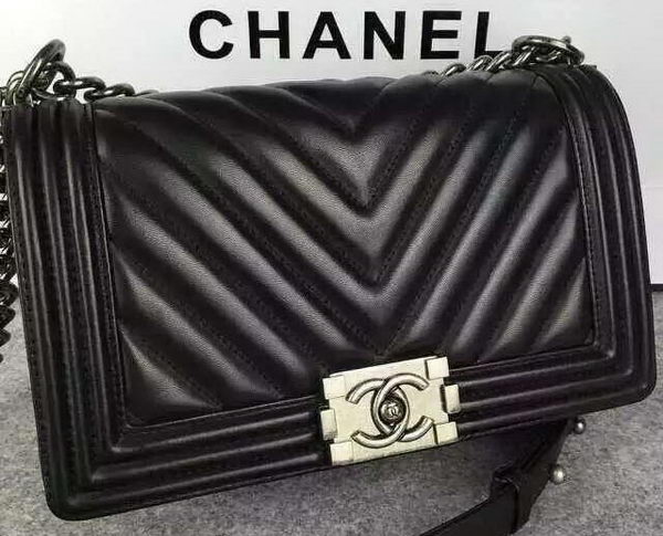 Boy Chanel Flap Bag Original Chevron Sheepskin Leather A5708 Black Boy Chanel Flap Bag Original Chevron Sheepskin Leather A5708 Black