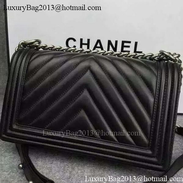 Boy Chanel Flap Bag Original Chevron Sheepskin Leather A5708 Black Boy Chanel Flap Bag Original Chevron Sheepskin Leather A5708 Black