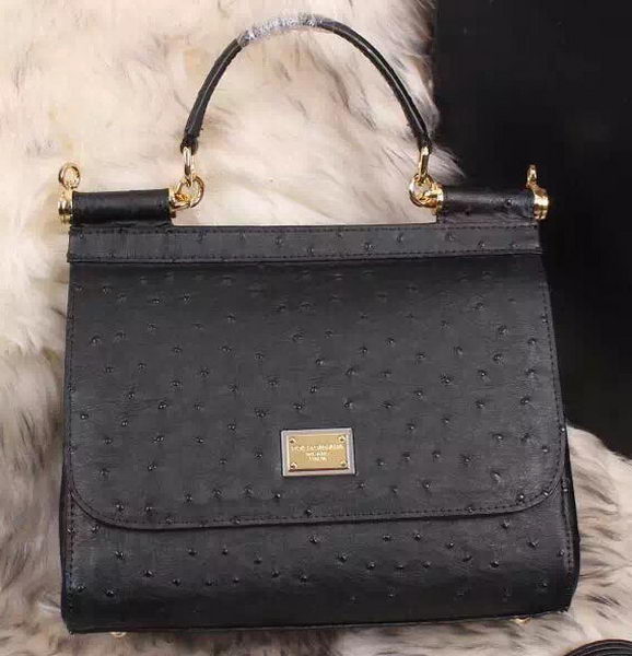 Dolce & Gabbana SICILY Bag Ostrich Leather BB4137TA Black Dolce & Gabbana SICILY Bag Ostrich Leather BB4137TA Black