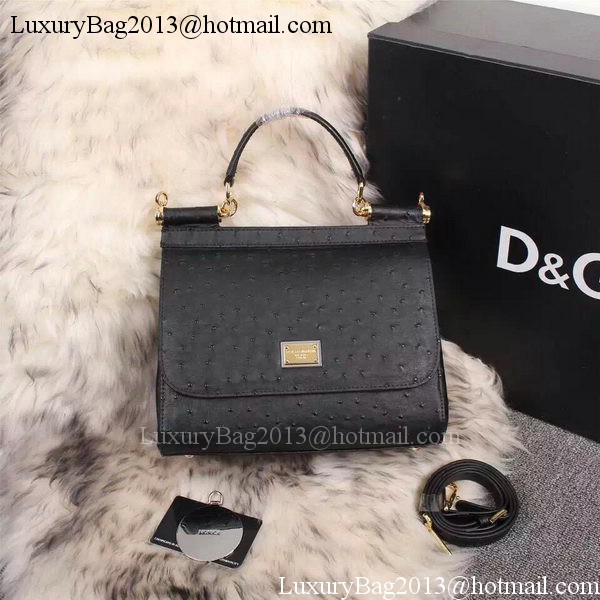 Dolce & Gabbana SICILY Bag Ostrich Leather BB4137TA Black Dolce & Gabbana SICILY Bag Ostrich Leather BB4137TA Black