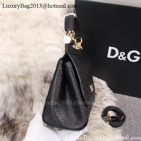 Dolce & Gabbana SICILY Bag Ostrich Leather BB4137TA Black Dolce & Gabbana SICILY Bag Ostrich Leather BB4137TA Black