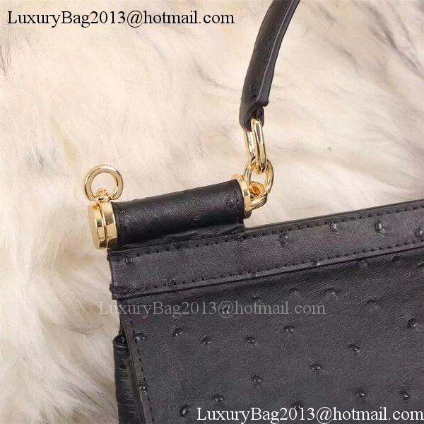 Dolce & Gabbana SICILY Bag Ostrich Leather BB4137TA Black Dolce & Gabbana SICILY Bag Ostrich Leather BB4137TA Black