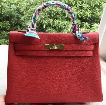Hermes Kelly 32cm Shoulder Bag Red Calfskin Leather K32CL Gold Hermes Kelly 32cm Shoulder Bag Red Calfskin Leather K32CL Gold