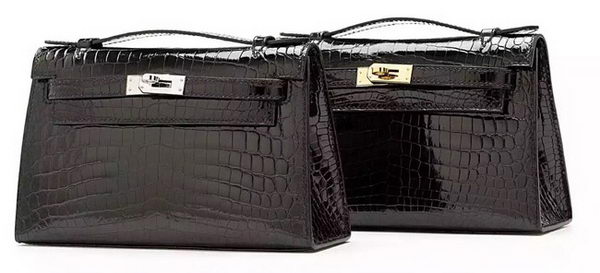 Hermes MINI Kelly 22cm Clutch Croco Leather KL22 Black Hermes MINI Kelly 22cm Clutch Croco Leather KL22 Black
