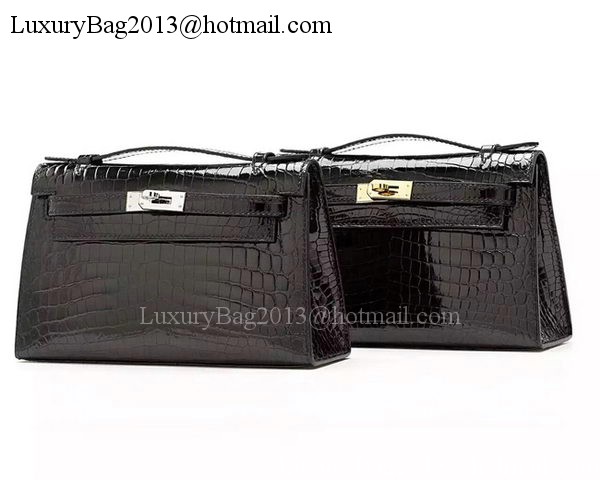 Hermes MINI Kelly 22cm Clutch Croco Leather KL22 Black Hermes MINI Kelly 22cm Clutch Croco Leather KL22 Black