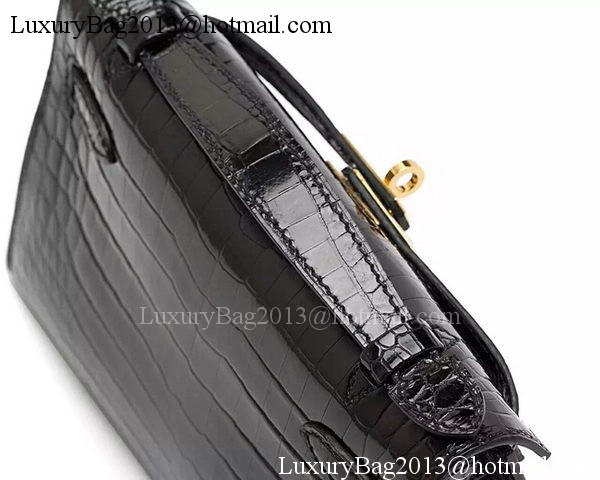 Hermes MINI Kelly 22cm Clutch Croco Leather KL22 Black Hermes MINI Kelly 22cm Clutch Croco Leather KL22 Black