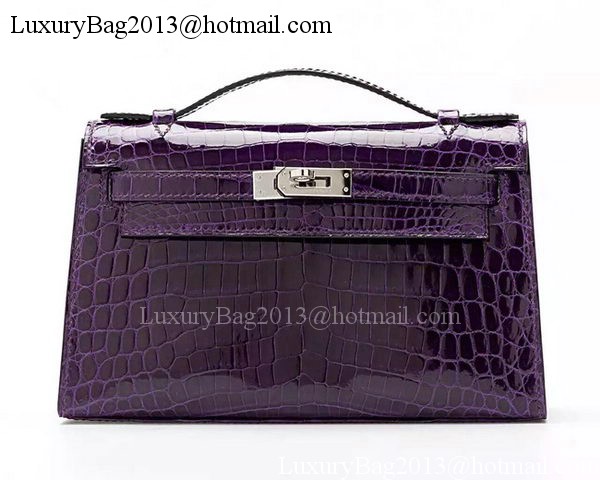 Hermes MINI Kelly 22cm Clutch Croco Leather KL22 Purple Hermes MINI Kelly 22cm Clutch Croco Leather KL22 Purple