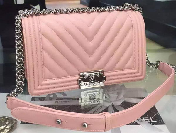Boy Chanel Flap Bag Original Chevron Sheepskin Leather A5708 Pink Boy Chanel Flap Bag Original Chevron Sheepskin Leather A5708 Pink