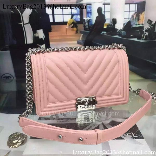Boy Chanel Flap Bag Original Chevron Sheepskin Leather A5708 Pink Boy Chanel Flap Bag Original Chevron Sheepskin Leather A5708 Pink