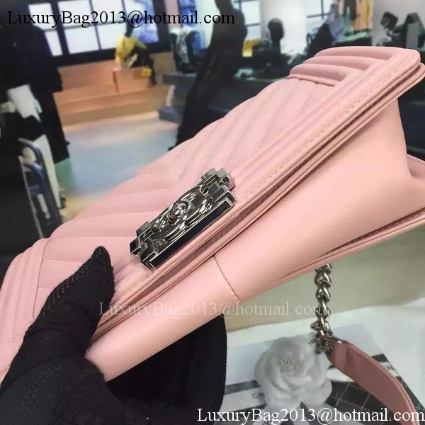 Boy Chanel Flap Bag Original Chevron Sheepskin Leather A5708 Pink Boy Chanel Flap Bag Original Chevron Sheepskin Leather A5708 Pink