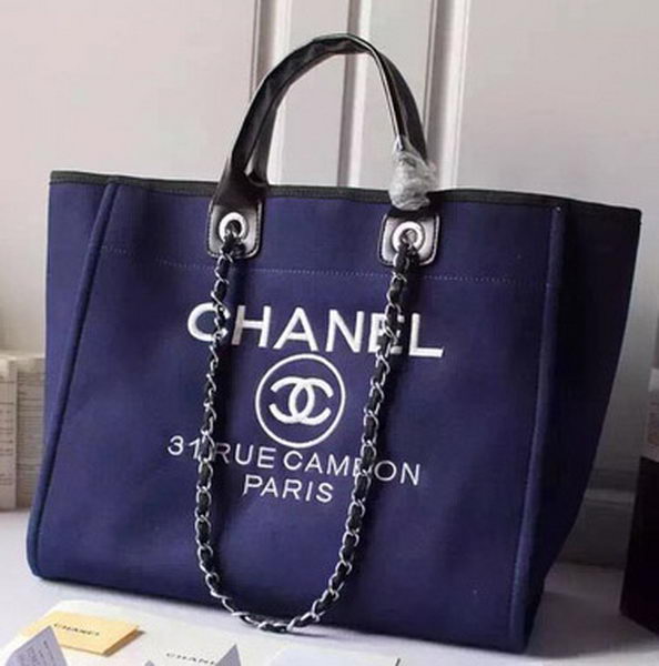 Chanel Large Canvas Tote Shopping Bag A5002 Blue Chanel Large Canvas Tote Shopping Bag A5002 Blue