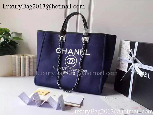 Chanel Large Canvas Tote Shopping Bag A5002 Blue Chanel Large Canvas Tote Shopping Bag A5002 Blue
