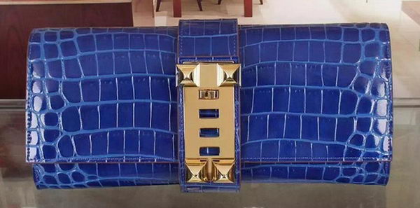 Hermes Croco Leather Clutch H88017 Blue Hermes Croco Leather Clutch H88017 Blue