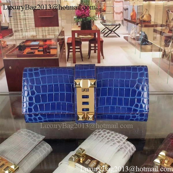 Hermes Croco Leather Clutch H88017 Blue Hermes Croco Leather Clutch H88017 Blue