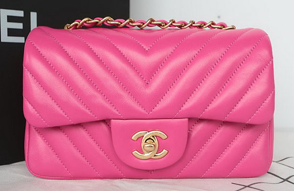 Chanel Classic MINI Flap Bag Chevron Sheepskin Leather A1119 Rose Chanel Classic MINI Flap Bag Chevron Sheepskin Leather A1119 Rose