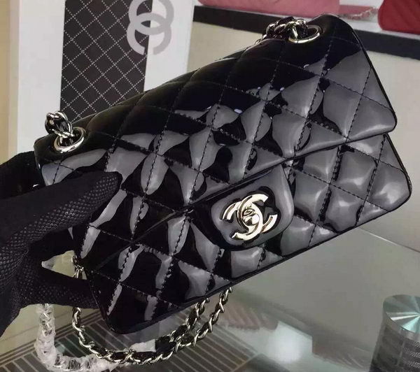 Chanel 2.55 Series Double Flap Bag Black Original Patent Leather CF7024 Silver Chanel 2.55 Series Double Flap Bag Black Original Patent Leather CF7024 Silver