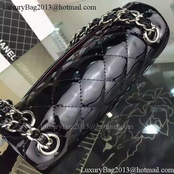 Chanel 2.55 Series Double Flap Bag Black Original Patent Leather CF7024 Silver Chanel 2.55 Series Double Flap Bag Black Original Patent Leather CF7024 Silver