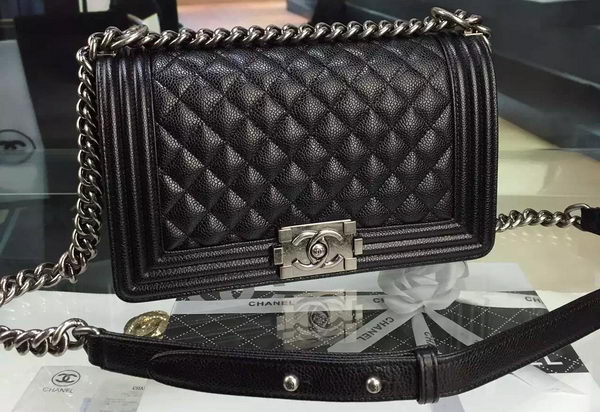 Chanel Boy Flap Shoulder Bag Black Original Calfskin Leather A8708 Silver Chanel Boy Flap Shoulder Bag Black Original Calfskin Leather A8708 Silver