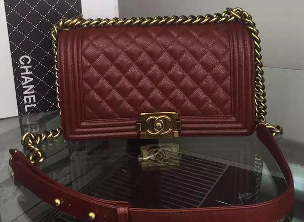 Chanel Boy Flap Shoulder Bag Burgundy Original Calfskin Leather A8708 Bronze Chanel Boy Flap Shoulder Bag Burgundy Original Calfskin Leather A8708 Bronze