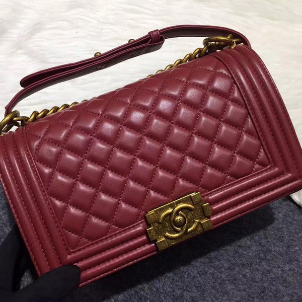 Chanel Boy Flap Shoulder Bag Burgundy Original Sheepskin Leather A67086 Bronze Chanel Boy Flap Shoulder Bag Burgundy Original Sheepskin Leather A67086 Bronze