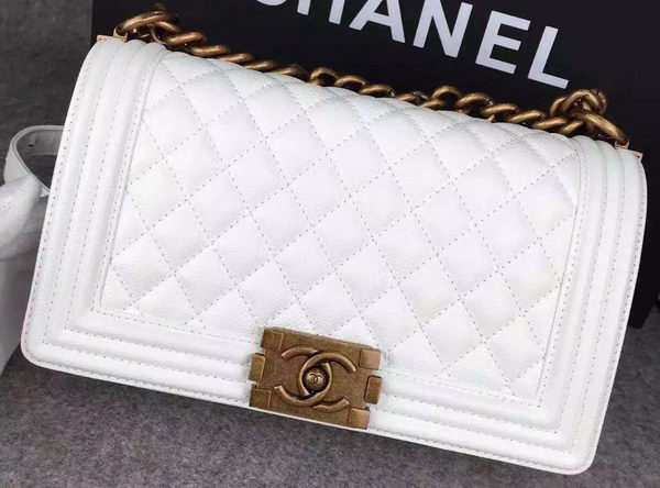 Chanel Boy Flap Shoulder Bag White Original Calfskin Leather A8708 Bronze Chanel Boy Flap Shoulder Bag White Original Calfskin Leather A8708 Bronze