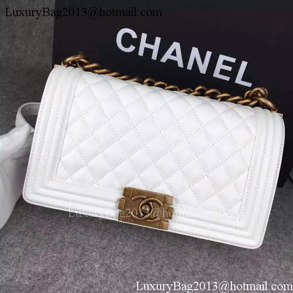 Chanel Boy Flap Shoulder Bag White Original Calfskin Leather A8708 Bronze Chanel Boy Flap Shoulder Bag White Original Calfskin Leather A8708 Bronze