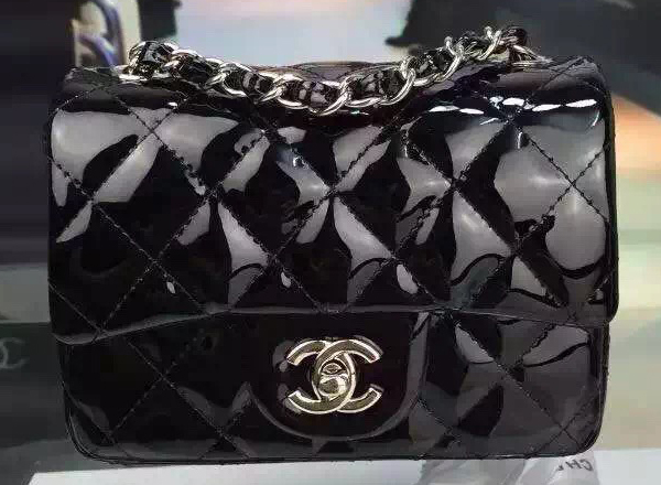 Chanel Classic mini Flap Bag Black Original Patent Leather CF7171 Silver Chanel Classic mini Flap Bag Black Original Patent Leather CF7171 Silver