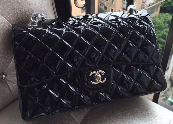 Chanel Classic Flap Bag Black Original Patent Leather A1113 Silver Chanel Classic Flap Bag Black Original Patent Leather A1113 Silver