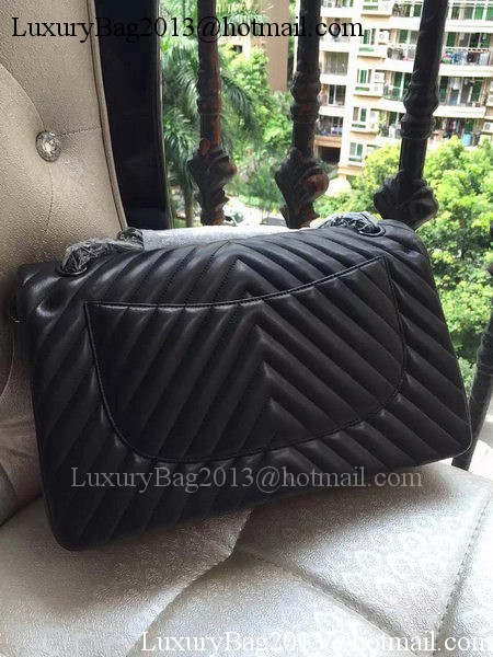 Chanel Classic Flap Bag Black Sheepskin Chevron Quilting A1113 Silver Chanel Classic Flap Bag Black Sheepskin Chevron Quilting A1113 Silver