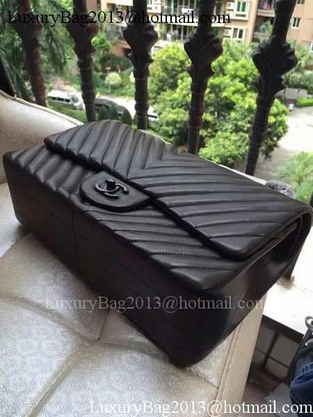 Chanel Classic Flap Bag Black Sheepskin Chevron Quilting A1113 Silver Chanel Classic Flap Bag Black Sheepskin Chevron Quilting A1113 Silver
