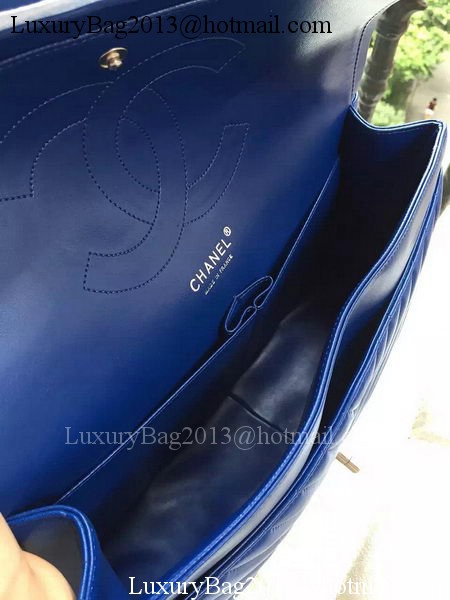 Chanel Classic Flap Bag Blue Sheepskin Chevron Quilting A1113 Silver Chanel Classic Flap Bag Blue Sheepskin Chevron Quilting A1113 Silver