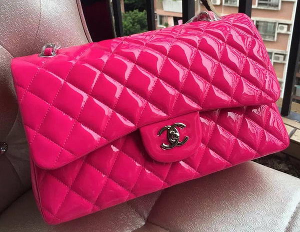 Chanel Classic Flap Bag Rose Original Patent Leather A1113 Silver Chanel Classic Flap Bag Rose Original Patent Leather A1113 Silver