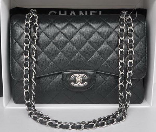 Chanel Jumbo Double Flaps Bag Black Cannage Pattern A36097 Silver Chanel Jumbo Double Flaps Bag Black Cannage Pattern A36097 Silver