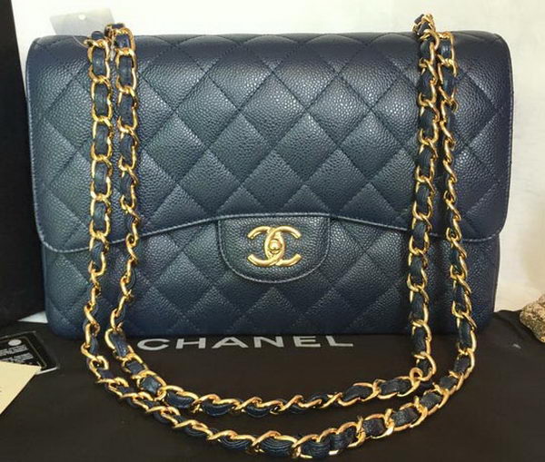Chanel Jumbo Double Flaps Bag Blue Cannage Pattern A36097 Gold Chanel Jumbo Double Flaps Bag Blue Cannage Pattern A36097 Gold