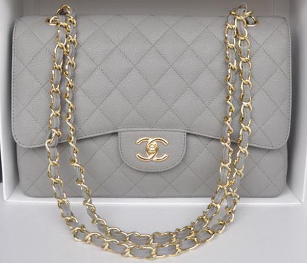 Chanel Jumbo Double Flaps Bag Grey Cannage Pattern A36097 Gold Chanel Jumbo Double Flaps Bag Grey Cannage Pattern A36097 Gold
