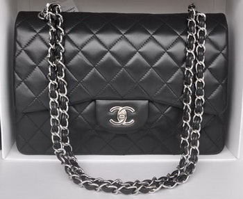Chanel Jumbo Double Flaps Bags Black Sheepskin Leather A36097 Silver Chanel Jumbo Double Flaps Bags Black Sheepskin Leather A36097 Silver