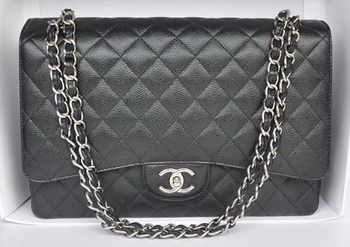 Chanel Maxi Classic Bag A36098 Black Cannage Pattern Silver Chanel Maxi Classic Bag A36098 Black Cannage Pattern Silver