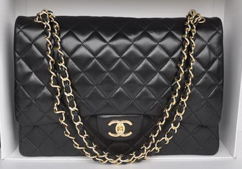 Chanel Maxi Classic Bag A36098 Black Sheepskin Gold Chanel Maxi Classic Bag A36098 Black Sheepskin Gold