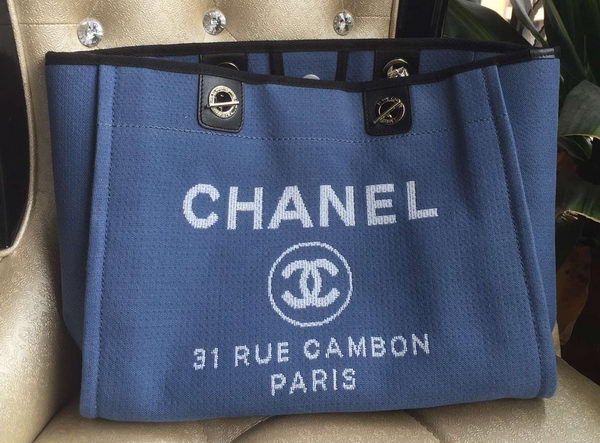 Chanel Medium Canvas Tote Shopping Bag A1679M Blue Chanel Medium Canvas Tote Shopping Bag A1679M Blue