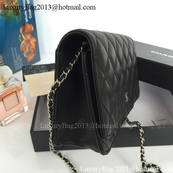 Chanel mini Flap Bag Black Sheepskin Leather A33814S Silver