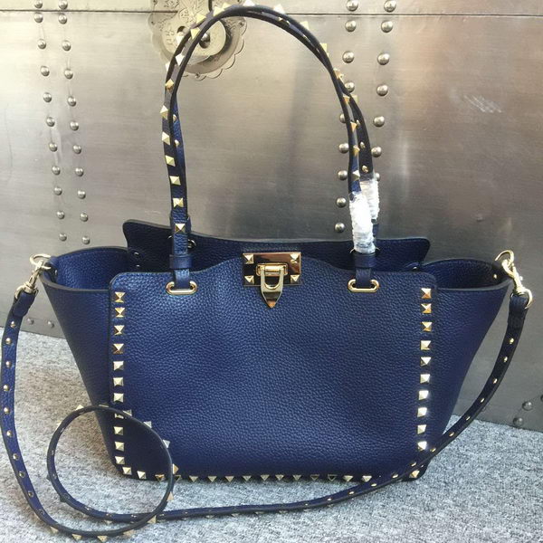 Valentino Garavani Rockstud Tote Bag Original Leather 1917B Blue Valentino Garavani Rockstud Tote Bag Original Leather 1917B Blue
