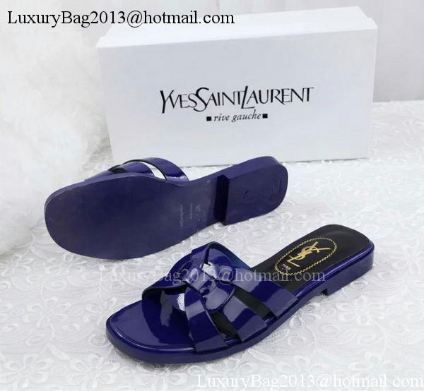Yves Saint Laurent Patent Leather Slipper YSL287 Blue Yves Saint Laurent Patent Leather Slipper YSL287 Blue