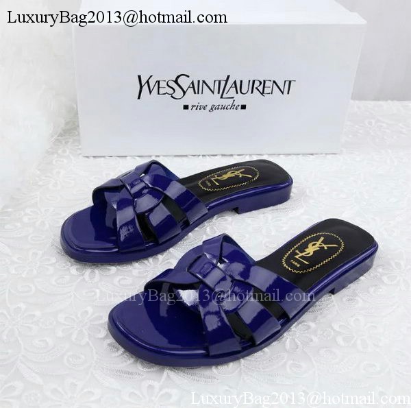 Yves Saint Laurent Patent Leather Slipper YSL287 Blue Yves Saint Laurent Patent Leather Slipper YSL287 Blue