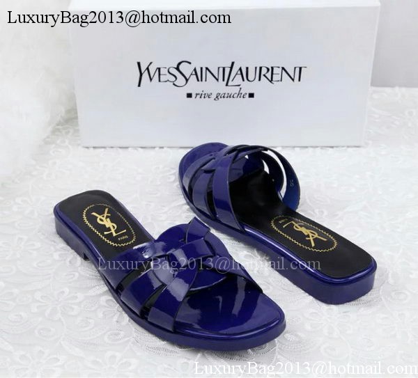 Yves Saint Laurent Patent Leather Slipper YSL287 Blue Yves Saint Laurent Patent Leather Slipper YSL287 Blue