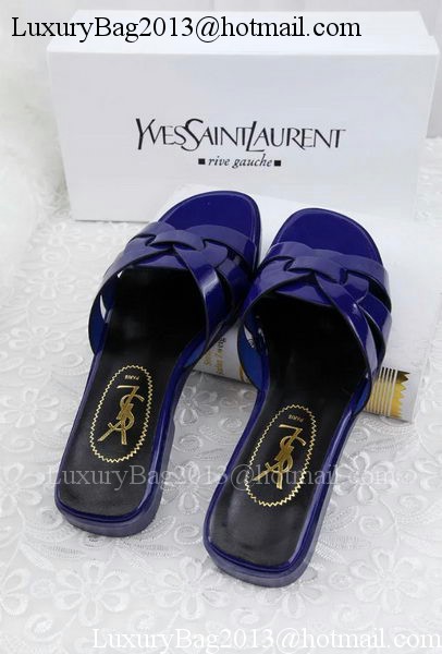 Yves Saint Laurent Patent Leather Slipper YSL287 Blue Yves Saint Laurent Patent Leather Slipper YSL287 Blue