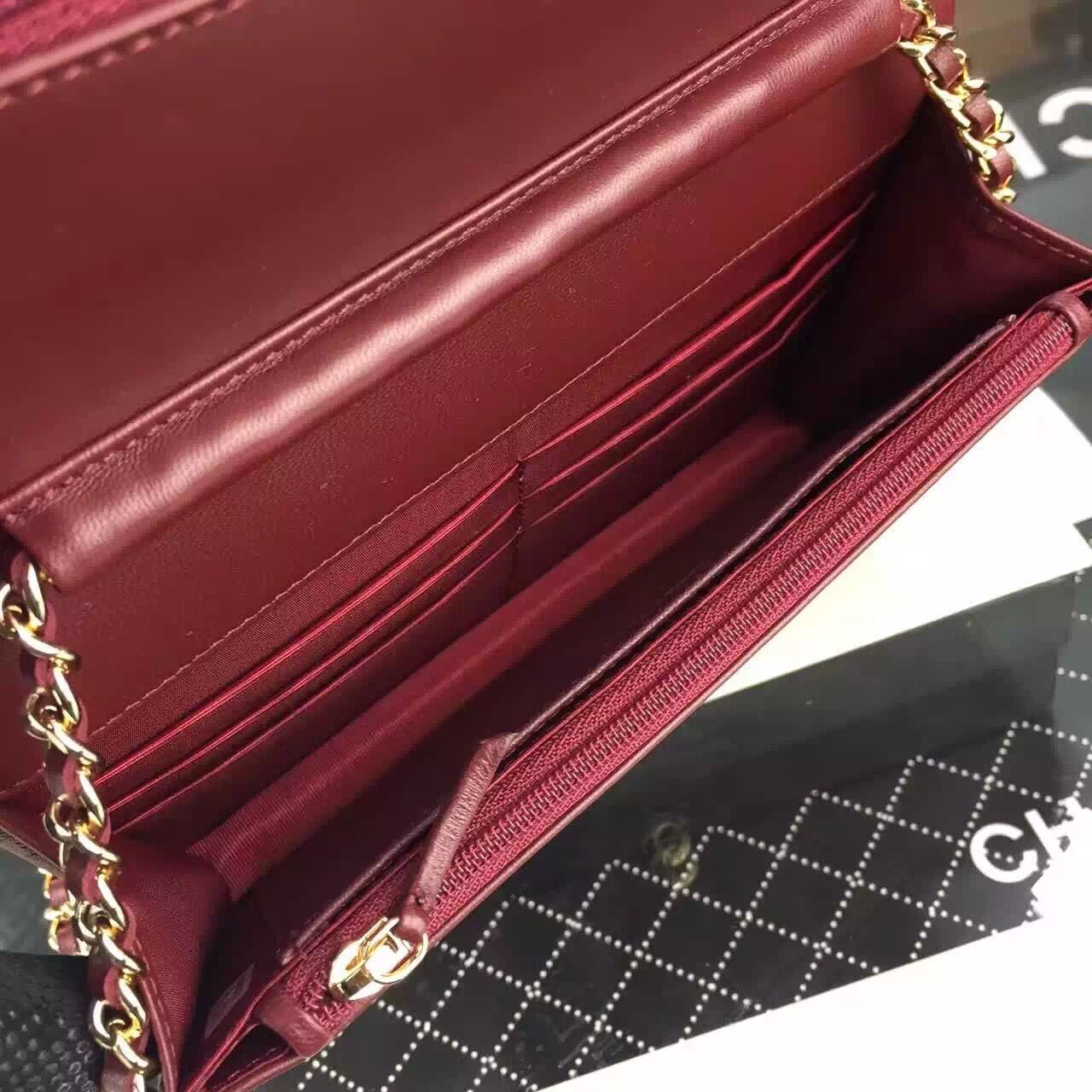 Chanel WOC mini Flap Bag Original Lambskin Leather A5373 Burgundy Chanel WOC mini Flap Bag Original Lambskin Leather A5373 Burgundy