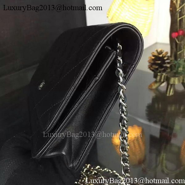 Chanel WOC mini Flap Bag Black Sheepskin A5373 Silver Chanel WOC mini Flap Bag Black Sheepskin A5373 Silver