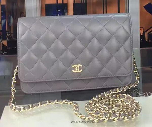 Chanel WOC mini Flap Bag Grey Sheepskin A5373 Gold Chanel WOC mini Flap Bag Grey Sheepskin A5373 Gold