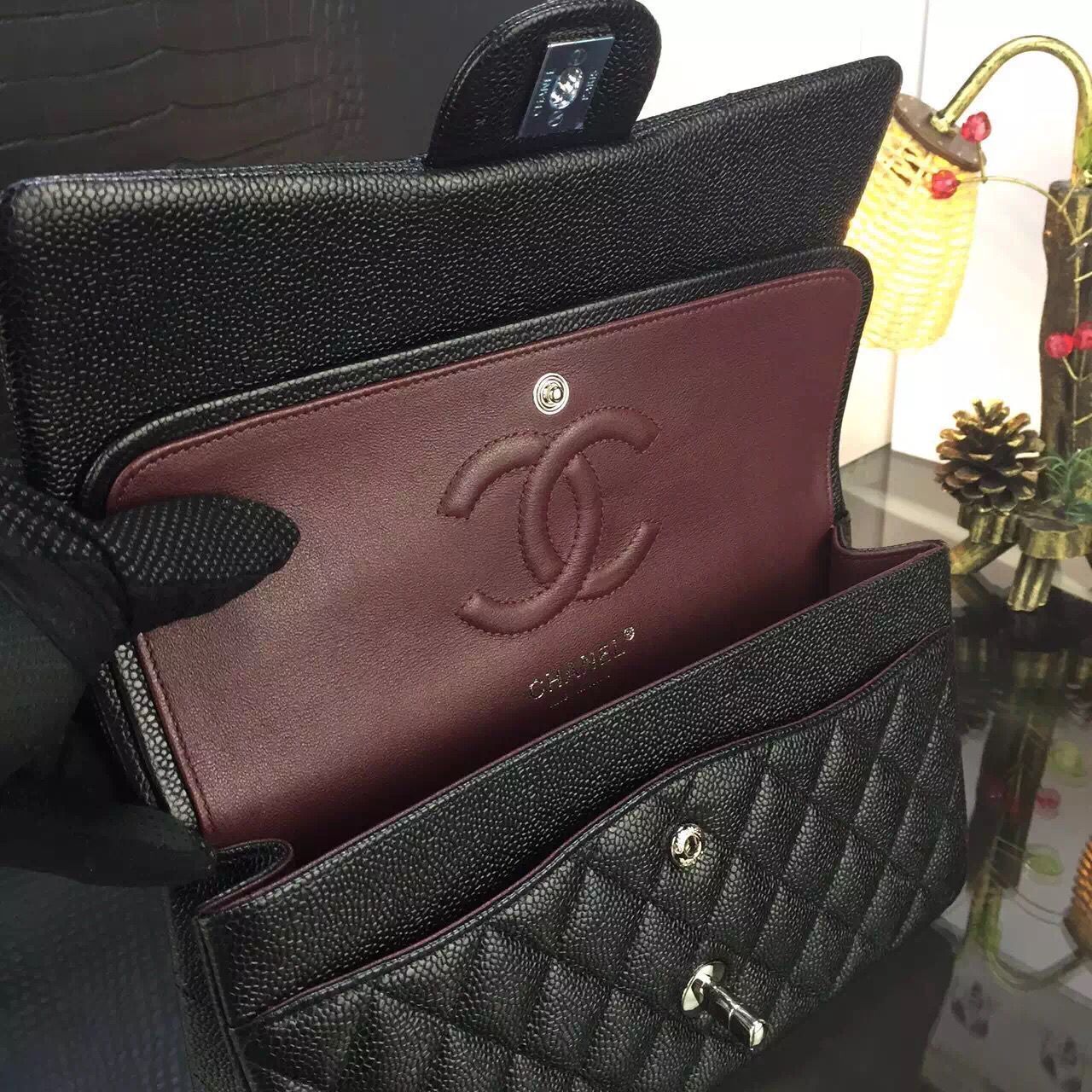 Chanel 2.55 Series Flap Bag Original Lambskin Leather Black Silver 1112 Chanel 2.55 Series Flap Bag Original Lambskin Leather Black Silver 1112