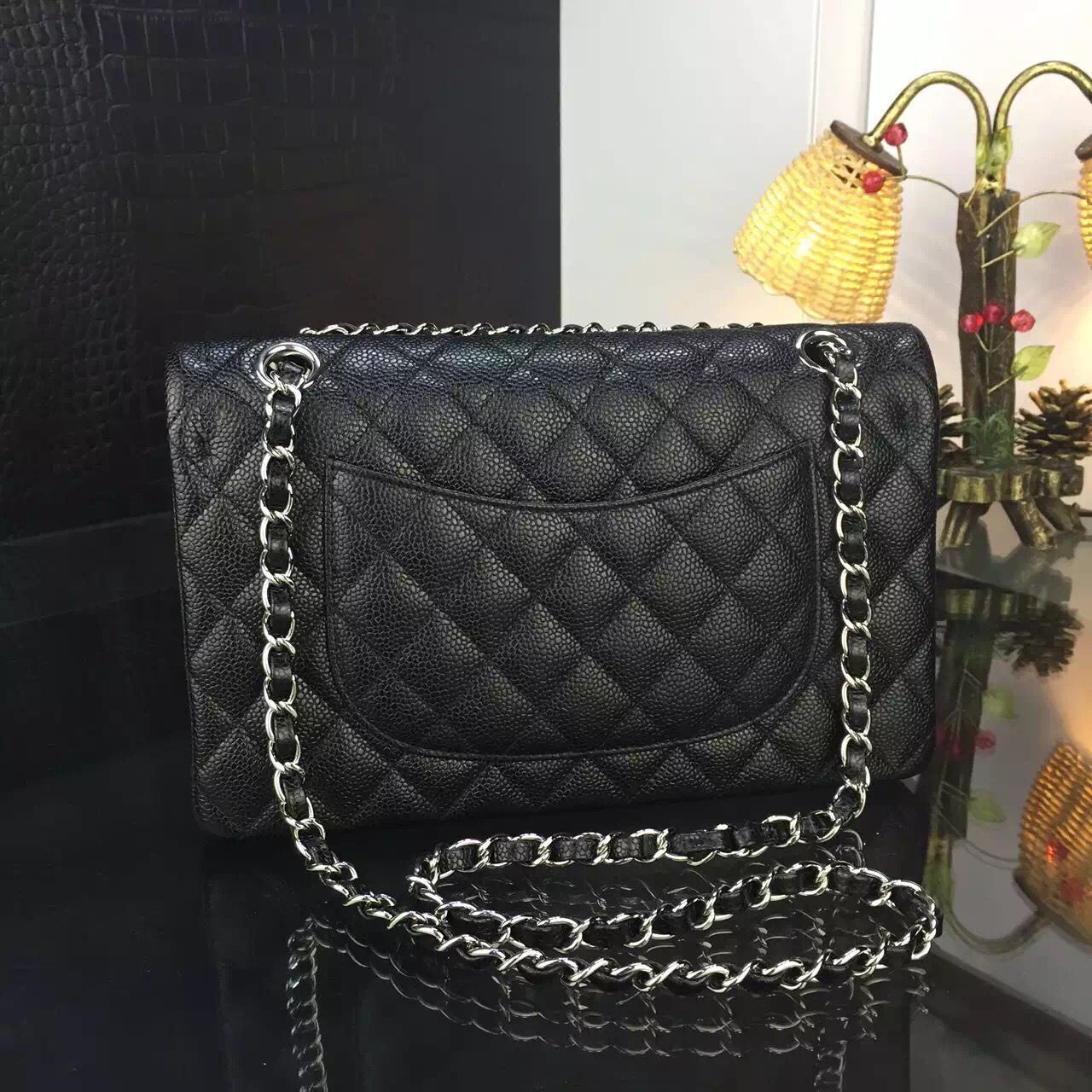 Chanel 2.55 Series Flap Bag Original Lambskin Leather Black Silver 1113 Chanel 2.55 Series Flap Bag Original Lambskin Leather Black Silver 1113